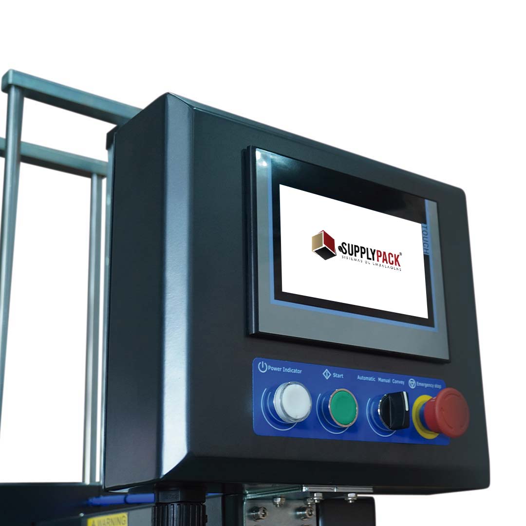 Painel touch da SPCI-10P com botões de partida, modo automático/manual e emergência